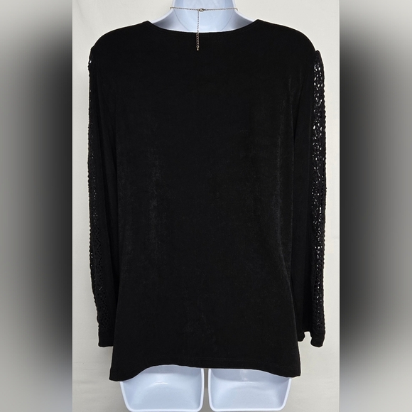 Chico"s Travelers 2 L 12 Black Cowlneck Eyelet Sleeves Long Length Stretch Knit - Picture 3 of 6